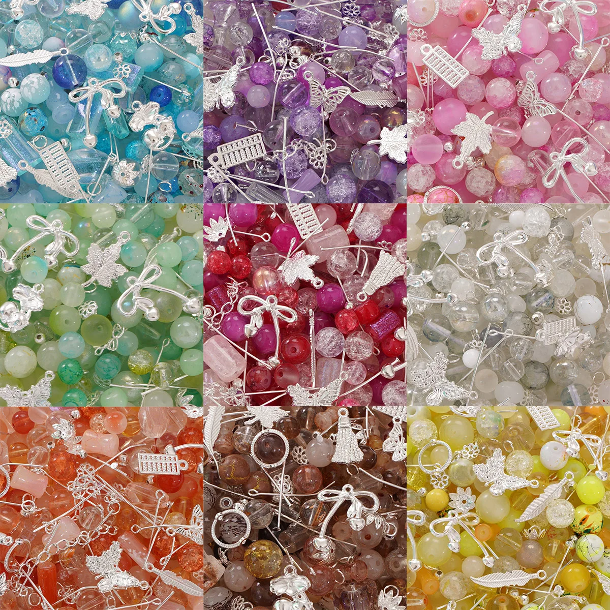 Cuentas de vidrio mixtas plateadas de 50g/bolsa, colgantes y separadores para accesorios de joyería DIY, pulseras, collares y tobilleras.
