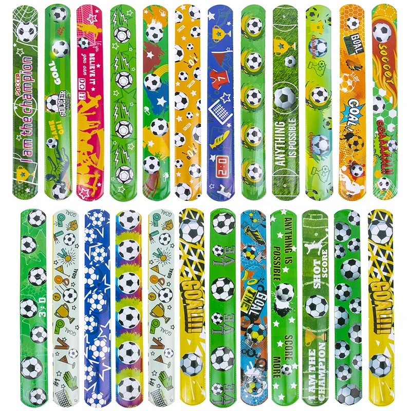 12pcs Football Party Clap Circle Toy Football Fans Wristband Gift Soccer Pattern Slap Band Toy Summer Boy Birthday Party Gift