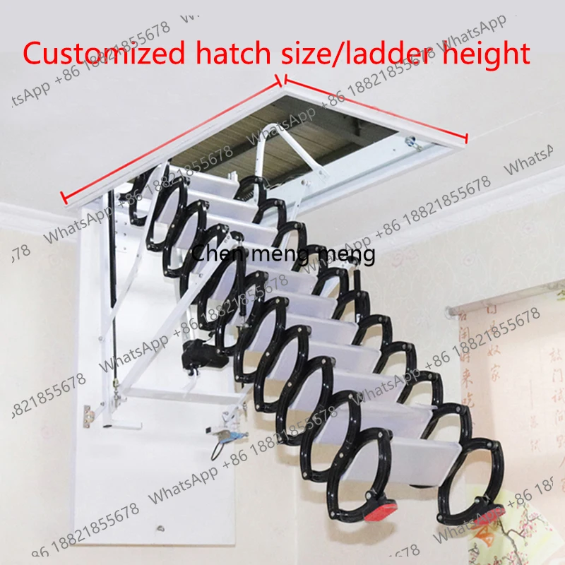 

Electric attic stairs with handrails remote control ceiling folding telescopic ladder with hatch