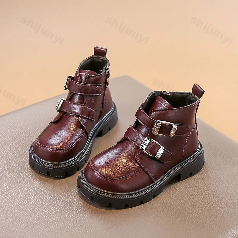 Children Short Boots 2025 Autumn New Girls Fashion Comfortable Korean Solid Color Versatile Zip PU Leather Shoes Kids Ankle Boot