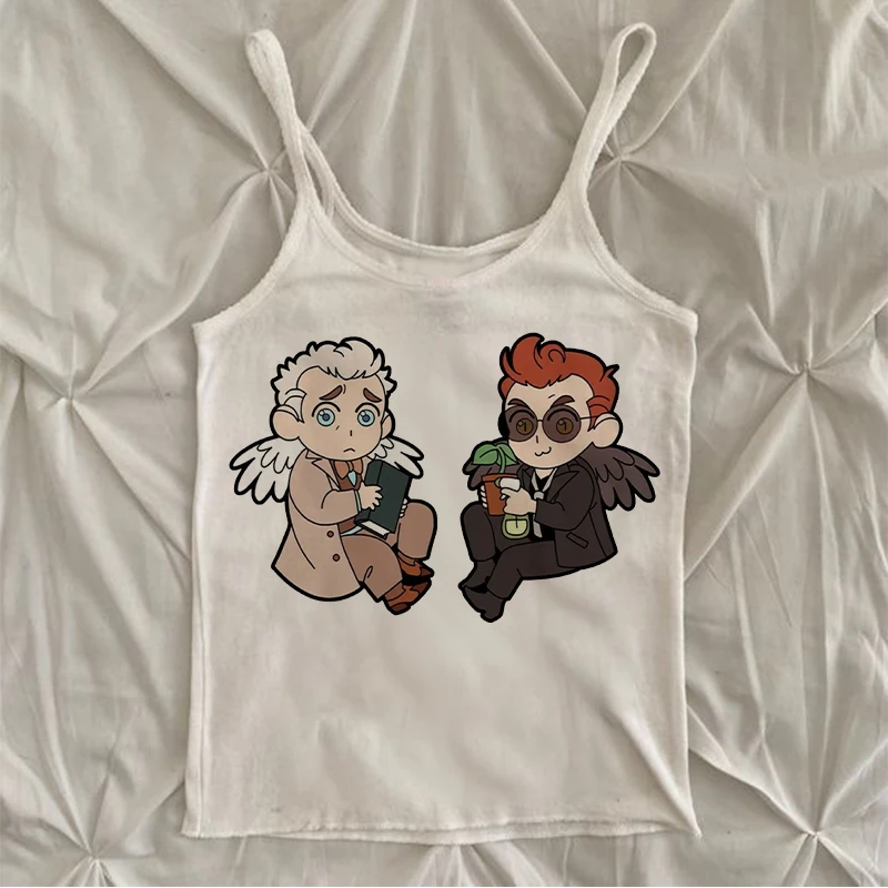 Good OmensY2k Good Omens Print Clothes Shirt Print 90s Camisole Top Grunge Crop Top Vintage Gothic Women Corset Tank Top T-shirt