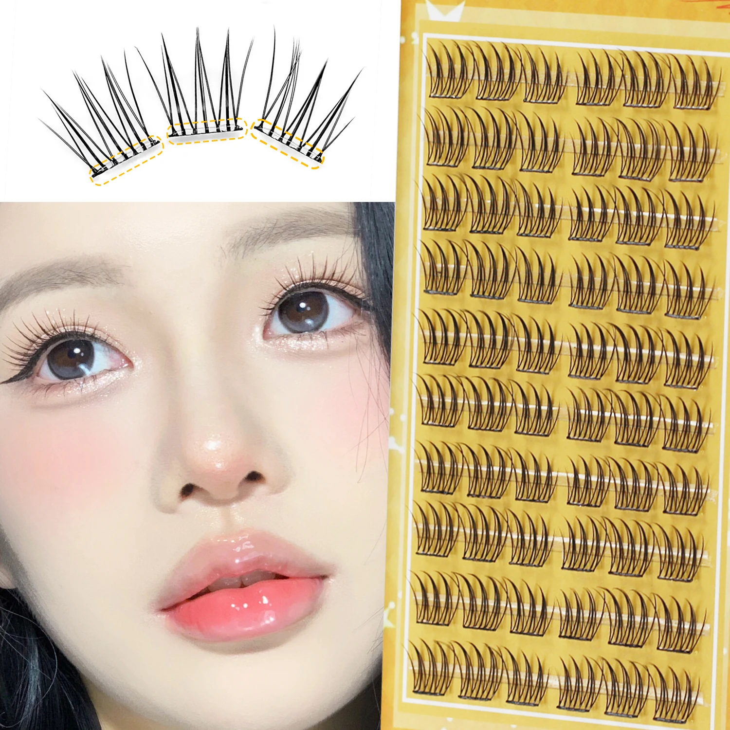 Selbstklebende Wimpernbüschel, Press-On-Wimpern 11-12 mm, C-Curl Einzelwimpern, ultradünn und leicht, 60 Stück, einfach anzubringen und zu entfernen, geeignet für Anfänger. – Detail 4