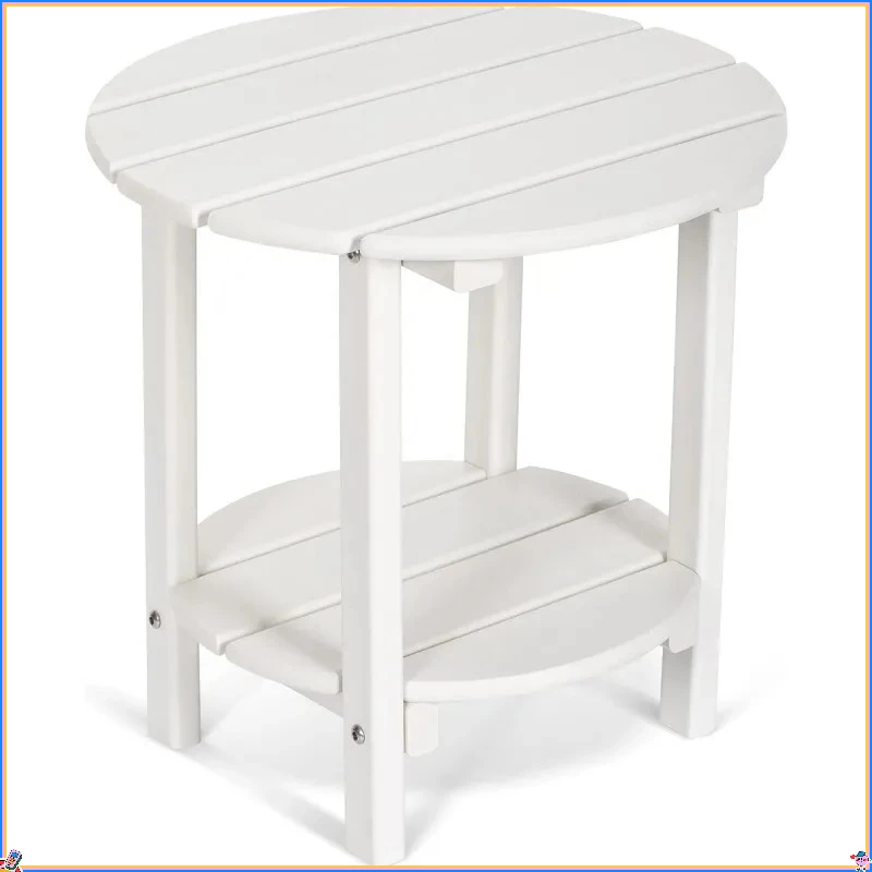 

2-Tier Round Outdoor Side Table - Weather Resistant End Table for Porch, Patio & Poolside Furniture Arrangements