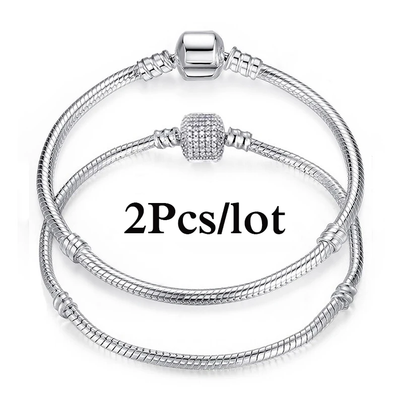 2Pcs/Lot Special Offer Silver Color Snake Chain Charm Bracelets DIY Original Brand Bracelet For Women Men Jewelry Dropshipping