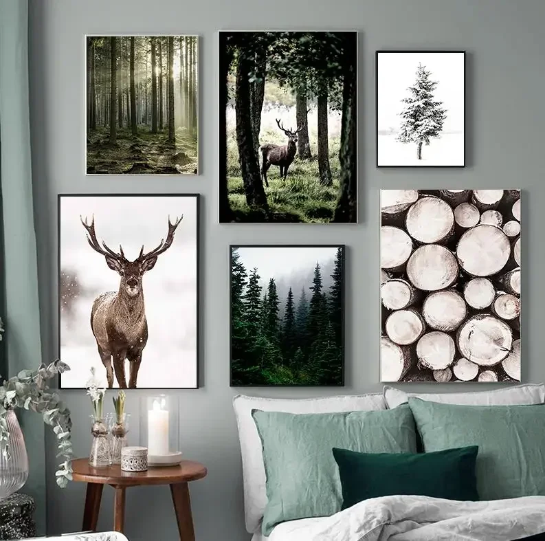 Winter Snow Forest Deer Owl Sunlight Landscape Painting Nordic Morning Scenery Home Decor Canvas Poster Art Print Wall Pictur