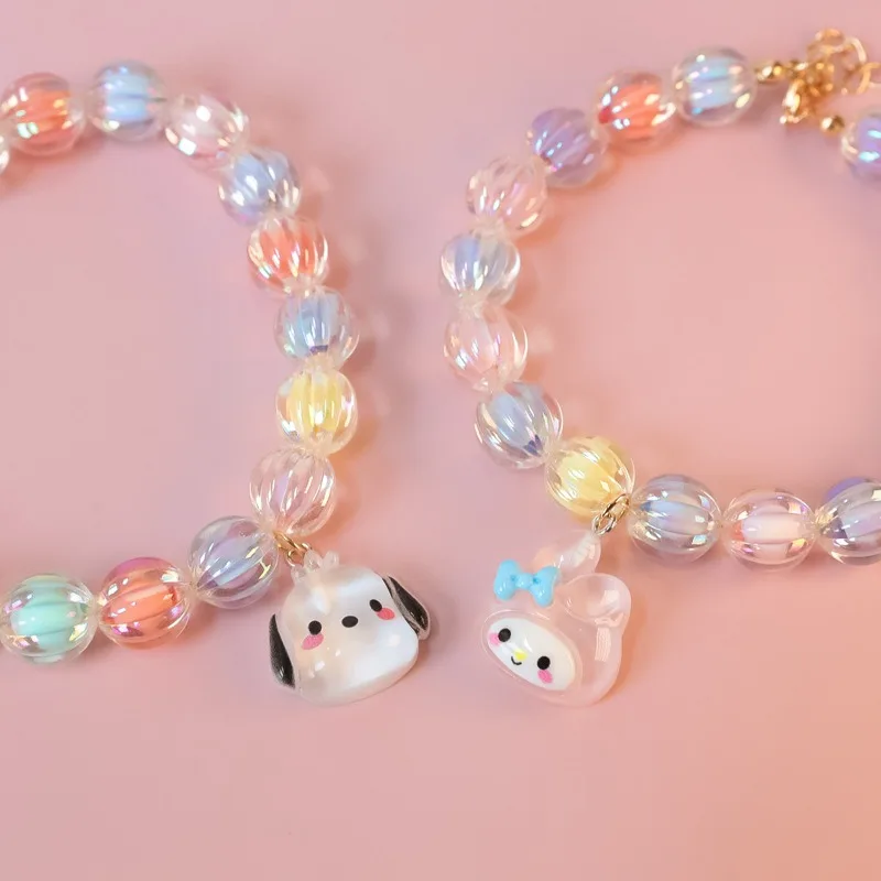 Cartoon Animal Pet Cat Necklace Transparent Resin Beaded Chain Collars for Small Medium Dogs Adjustable Cute Pet Accessories