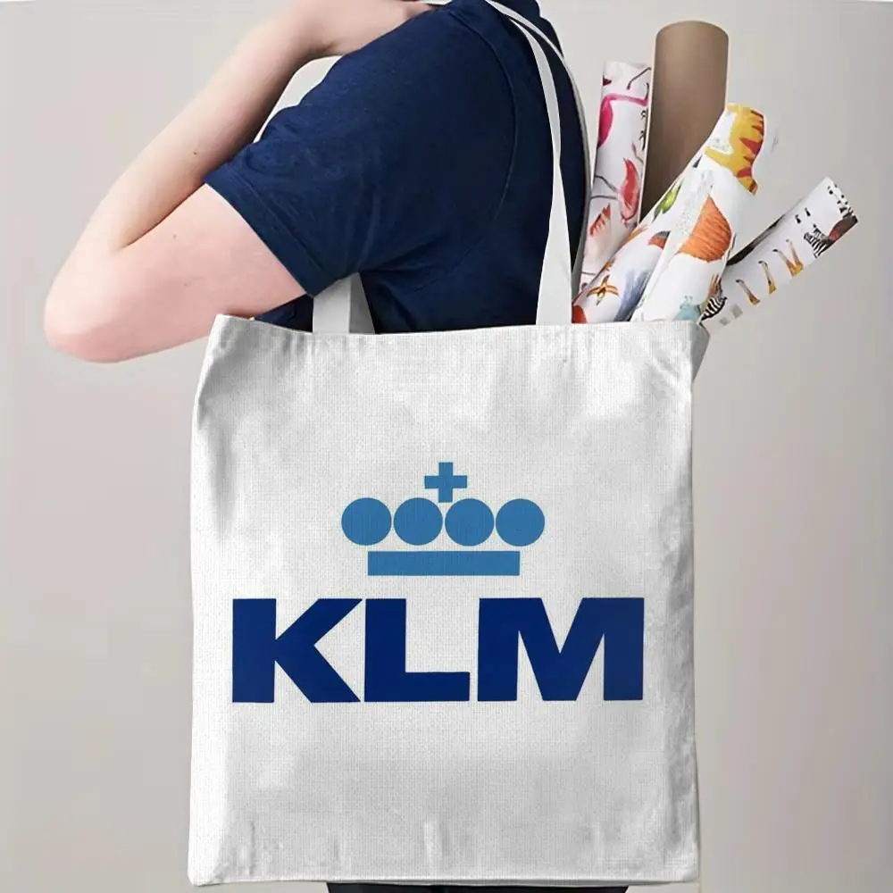 Netherlands K-Klm R-Royal Dutch Airlines Storage Bags Canvas Double-Sided Print Beach Bag Durable Lightweight Shoulder Bag view 2