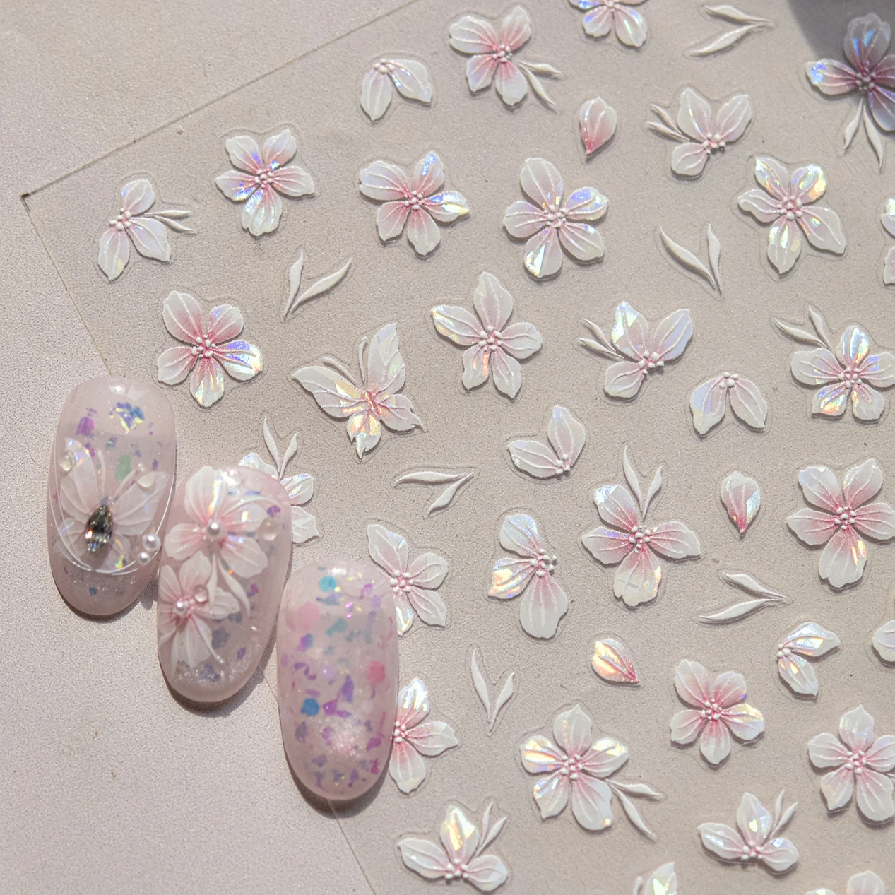 Pink Flower Butterfly Spring Rhinestone Daisy Bowknot Peach Blossom Camellia Sunflower Orchid Lily Peony Nail Art Stickers Decal