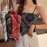 Women's Summer Satin Bandana Print Tube Top Satin Tie Back Crop Top Spaghetti Strap Camisole Blouse