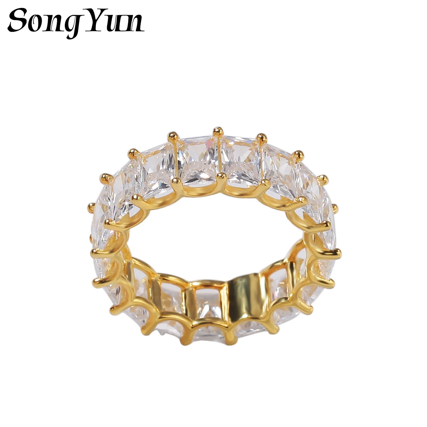

Кольцо SongYun из стерлингового серебра 925 пробы с фианитами, имитирующими бриллианты, в стиле хип-хоп, с позолотой 18K, ювелирное украшение для рэперов
