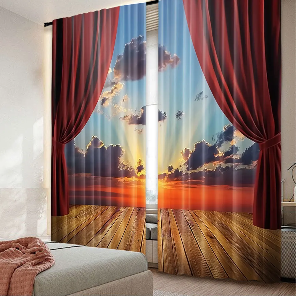 2Pcs Musical Theatre Curtain Abstract Stage With Drapes Dramatic Cloudy Sunset Sky Suitable For Living Room Bedroom Kitchen And