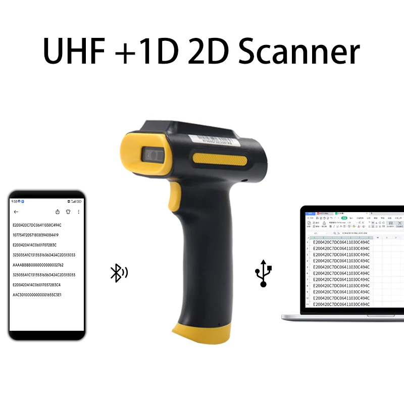 Portable 860-960Mhz Handheld Inventory Scanner RFID UHF Reader 1D2D Handheld Scanner