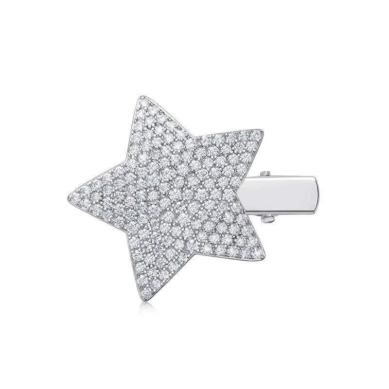

ZFSILVER Fashion Trendy s925 Silver Luxury Full Moissanite Star Hair Clip Head Accessories Charm Women Party Jewelry Gift X15435