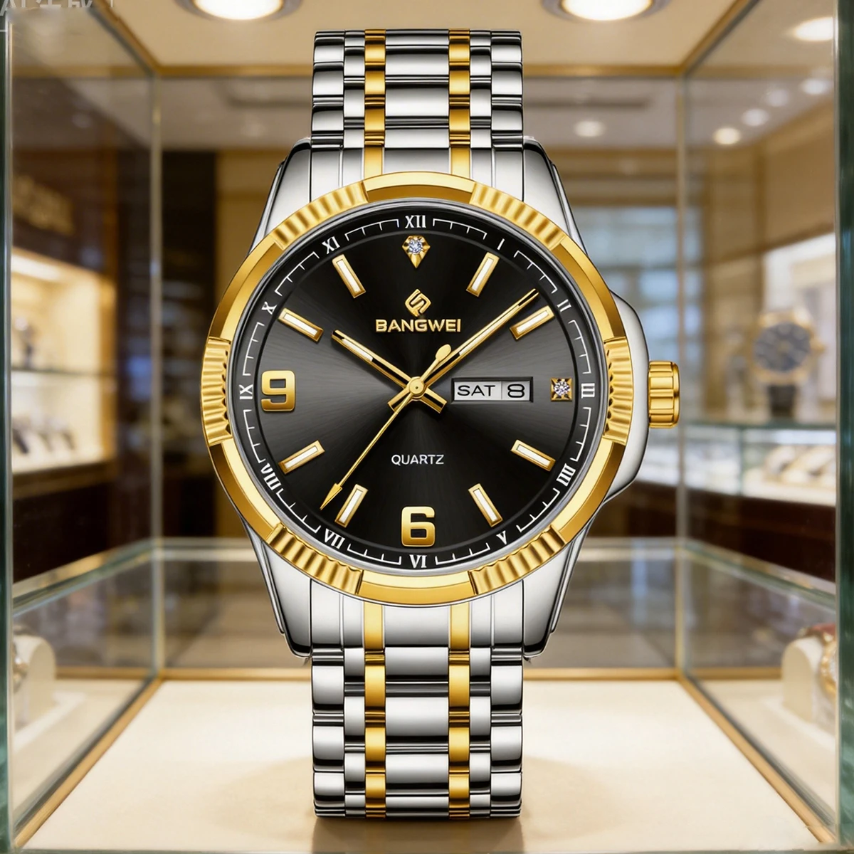 

BANGWEI Luxury Business Man Watch Week Date Waterproof Luminous Watches For Men Stainless Steel Quartz Men's Fashion Wristwatch