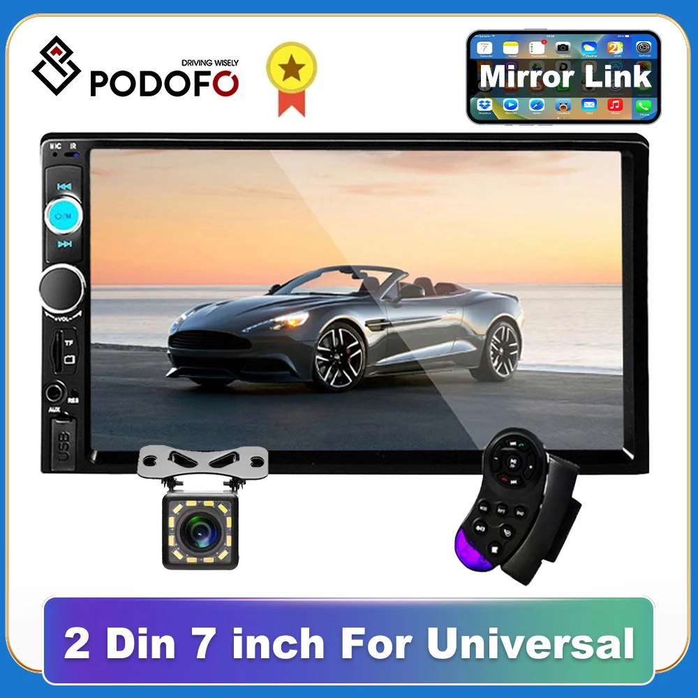 PodoNuremberg-Autoradio 7 "HD, écran tactile, Bluetooth, USB, TF, FM, caméra, lecteur de limitation, MP5, 2 DIN