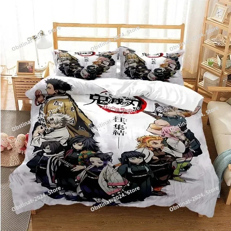 

3D Anime Demon Slayer Nezuko Tanjirou Bedding Set Duvet Cover Full Queen King Size Pillowcase Bed Printed Set Aldult Kid Bedroom