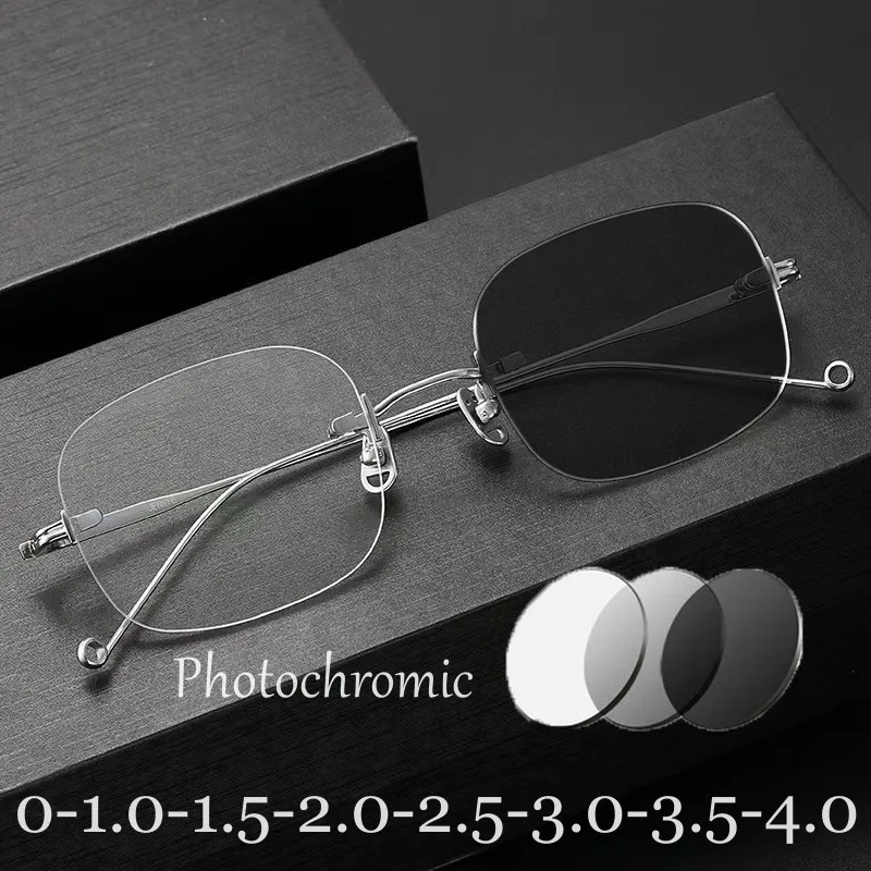 

Women's Luxury Photochromic Glasses Unisex Fashion Rimless Short Sight Eyeglasses Female Vintage Minus Diopter Eyewear Myopia