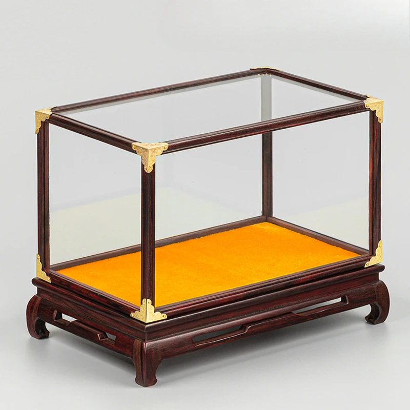 

mahogany rosewood Buddha statue vase antique Guanyin ornament jade dust cover transparent display box treasure cage glass cover