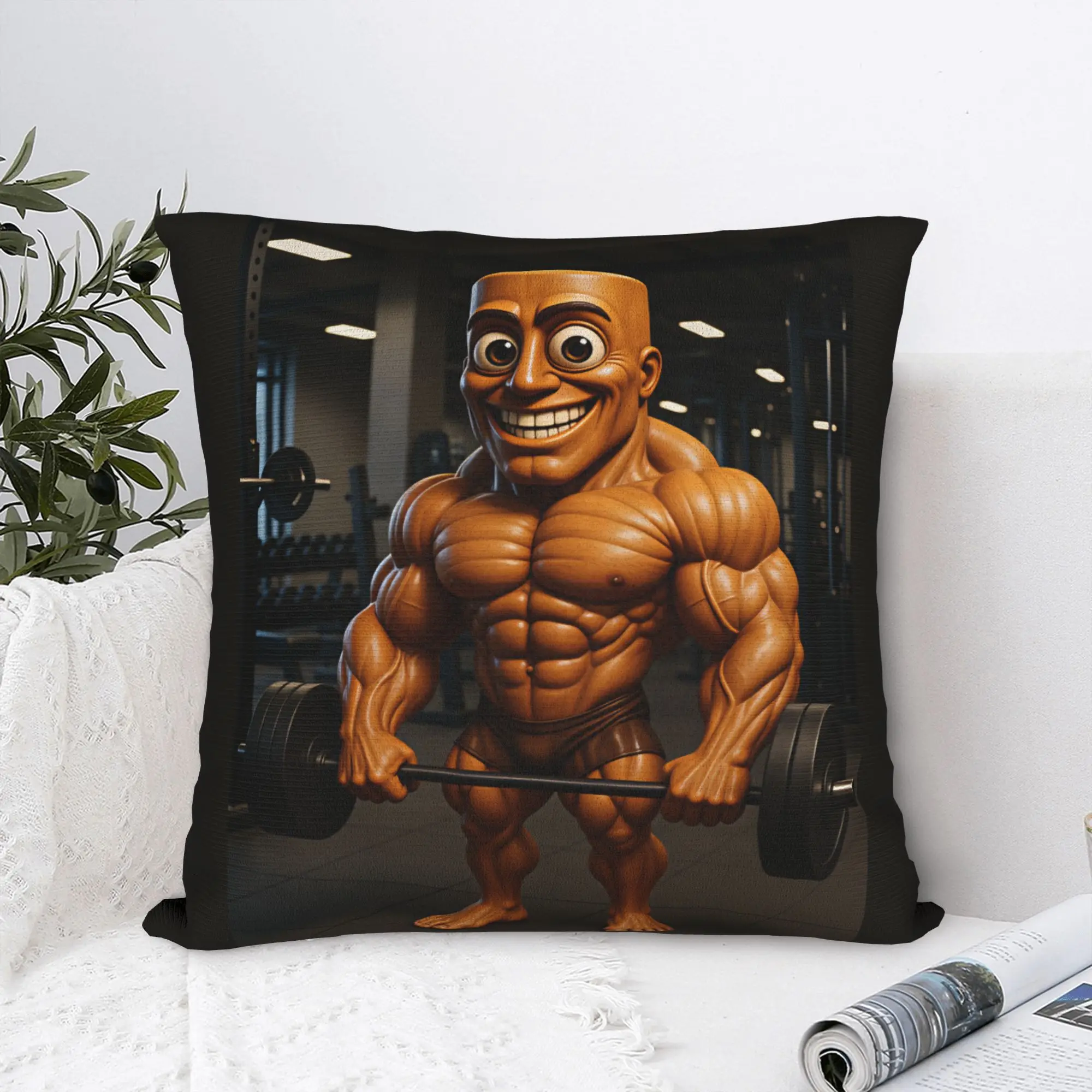 Tung Tung Sahur Gym Bodybuilder Muscle Meme Pillowcases  Funny Pillow Case For Couch Sofa Bedroom Comfy Pillow Cover