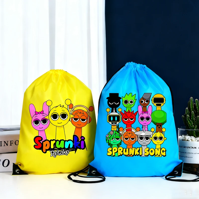 

Сумки-мешки Sprunkis на шнурке с мультяшным принтом, портативные сумки-мешки для игровых фигурок, упаковочные мешочки для мальчиков и девочек, подарочная сумка через плечо