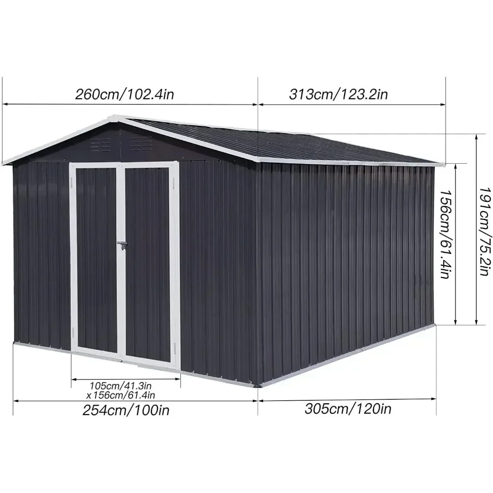 Outdoor Storage Shed 10x8 FT , Double Lockable Door, Oversized Tool Sheds for Backyard Patio Dark,Outside Sheds & Storage Box