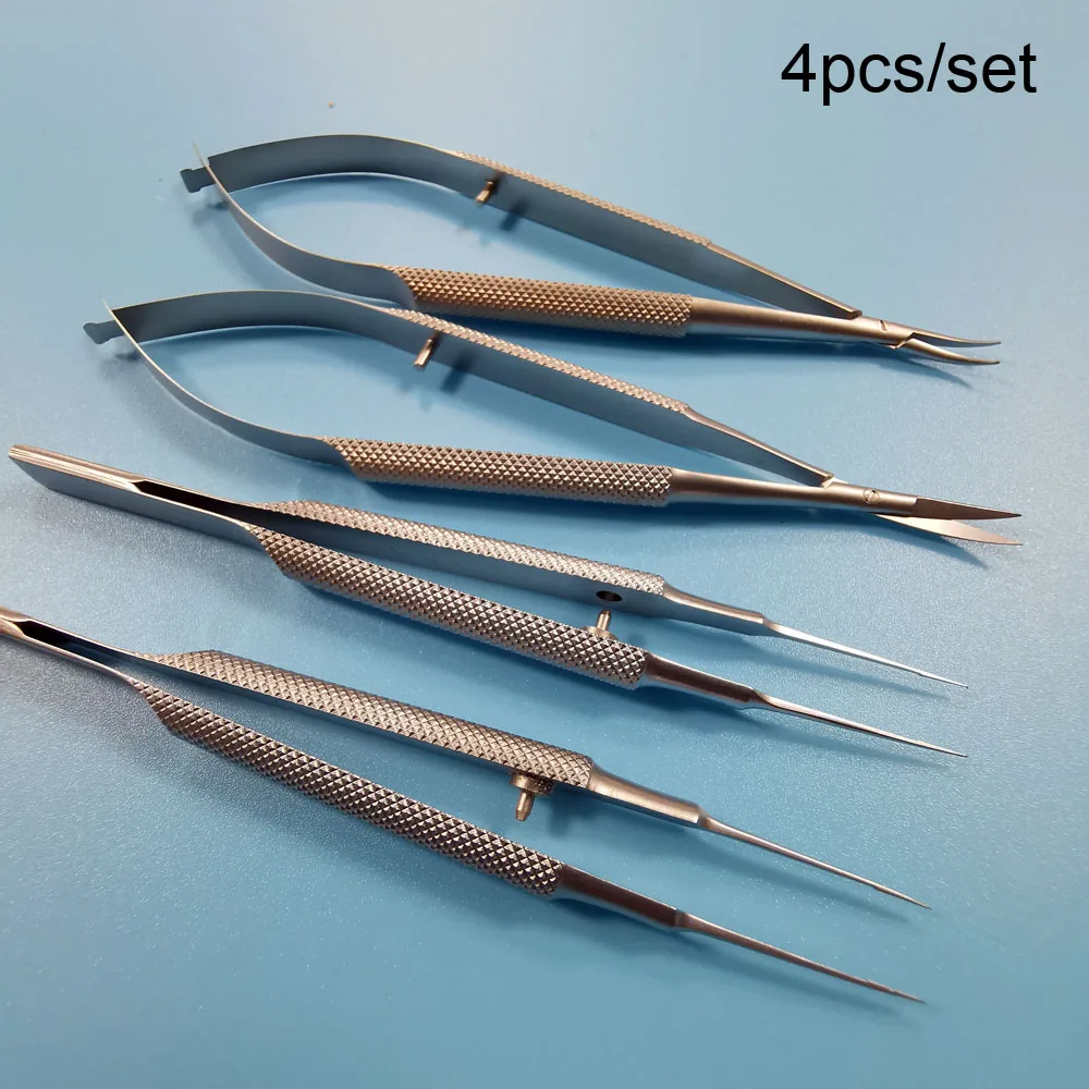 New 4pcs/set Ophthalmic Microsurgical Instruments 12.5cm Scissors Needle Holders Tweezers Stainless Steel Surgical Tool