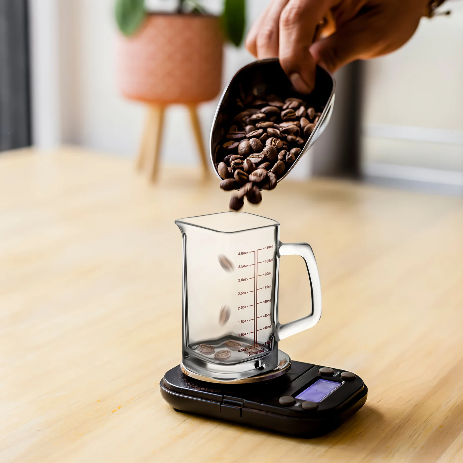 

Glass Measuring Mug Transparent Coffee Cup 120ml Clear Scale Handle V-Shaped Spout for Easy Pouring Home Use Measuring Cups