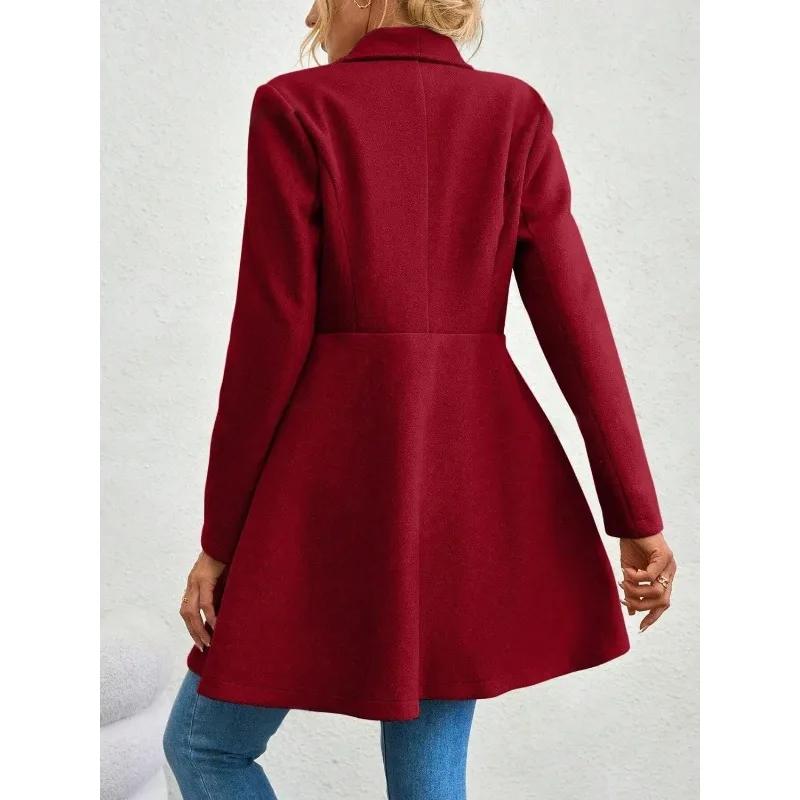 2026 Autumn and Winter Women's Coat Solid Color Lapel Double-breasted Coat