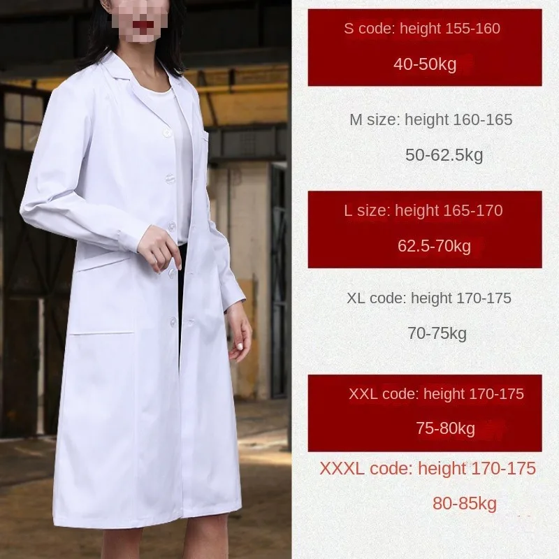 معطف أبيض للطبيب الممرض الكيميائي بأكمام طويلة للنساء ، ملابس شتوية ، أكمام طويلة ، دراسات عليا ، عزل