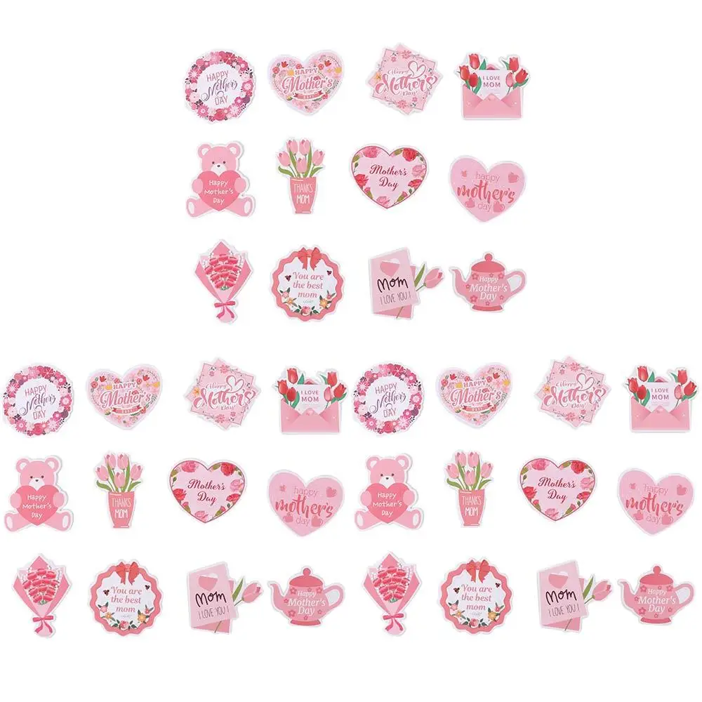 

36pcs Pink Happy Mother's Day Cake Toppers Love Bear Flower Festival Cupcake Topper Mom Letter Mothers Day Gift Decor