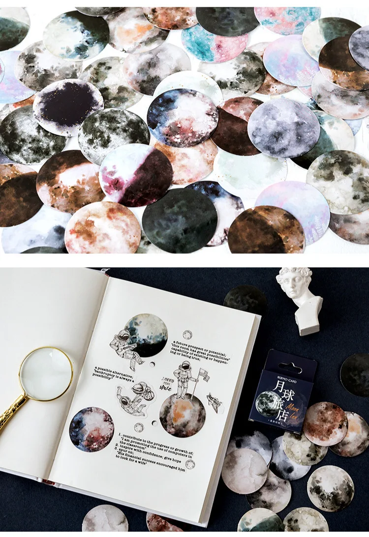 45 Pcs Moon Mini Paper Stickers Cute Creative for DIY Album Diary Scrapbooking Label Stationery School Supplies