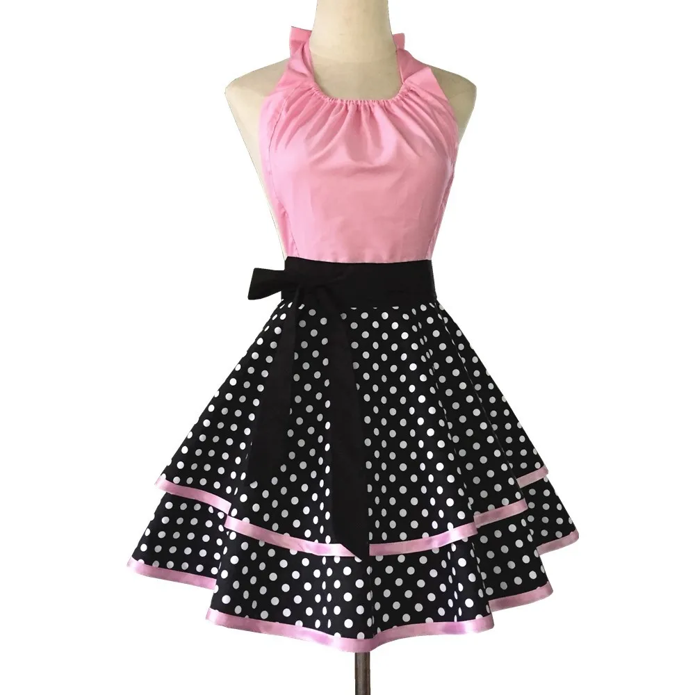 

Cotton Dot Printed Apron Kitchen Cooking Painting Manicure Baking Maid Work Dress