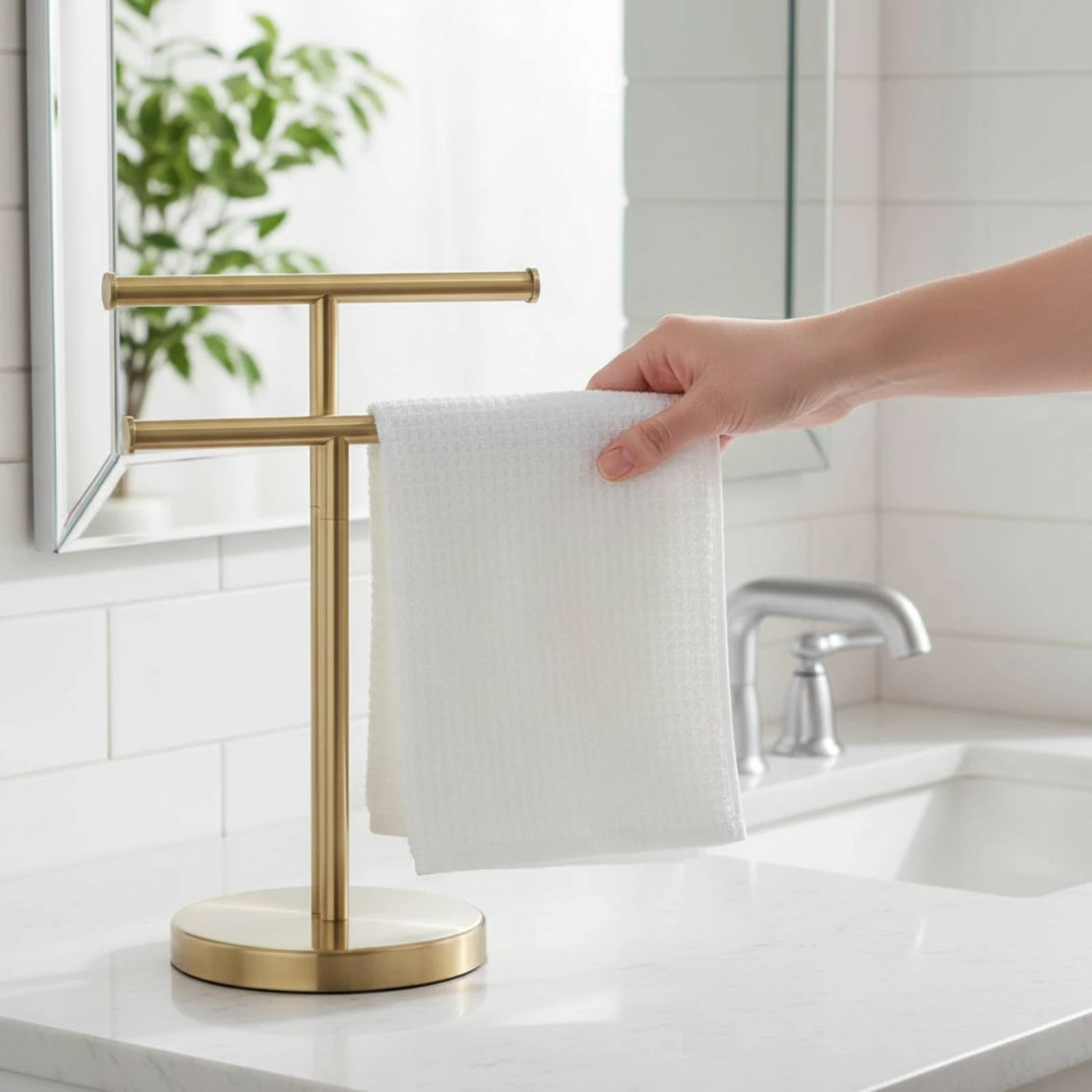 Double Bar Towel Stand Rust Resistant Cross-Shaped Towel Stand Easy to Clean Modern Design for Hotel