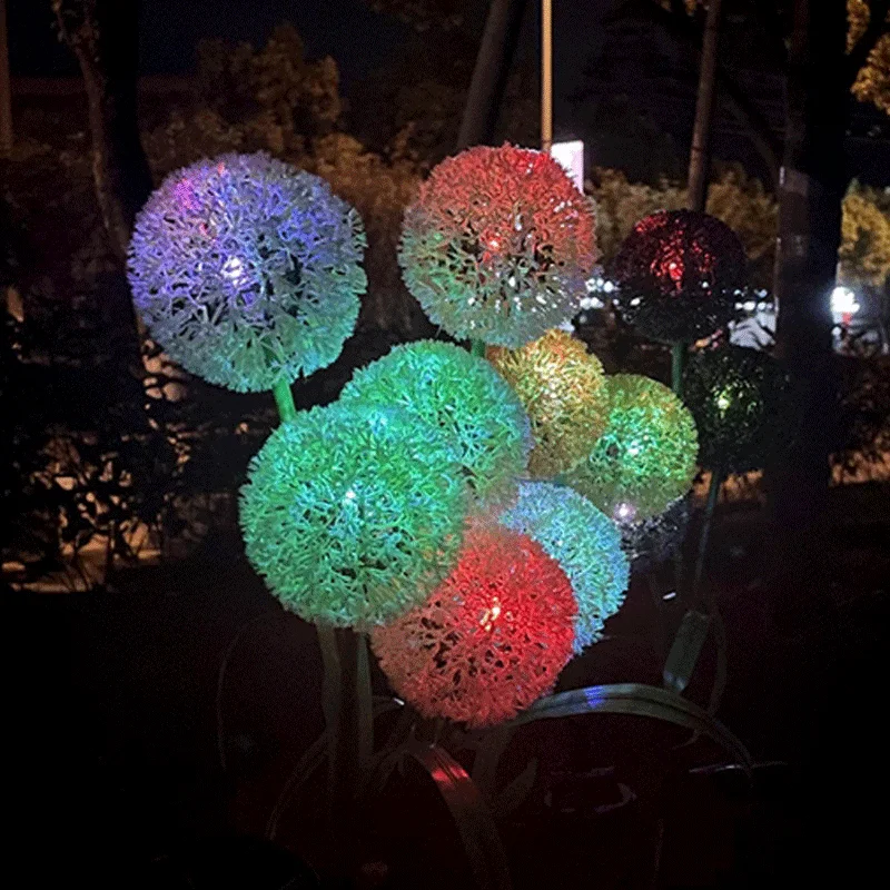 LED Solar Onion Ball Flower Lantern New Ground Insertion Lawn Sensing Dandelion Courtyard Decoration Landscape Light