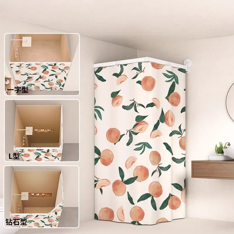 

L Shape Folding Shower Curtain Suction Cup No Drilling Bathroom Dry and Wet Separation Waterproof Toilet Corner Shower Partition