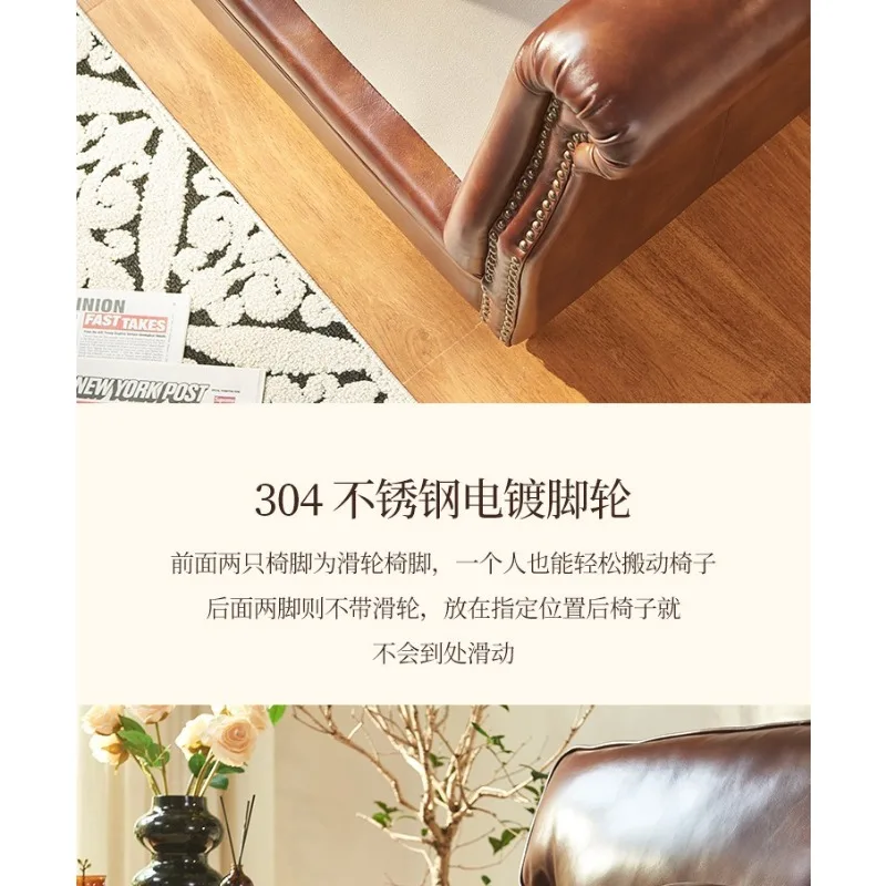 

Classic retro style single sofa chair light luxury oil wax leather tiger chair