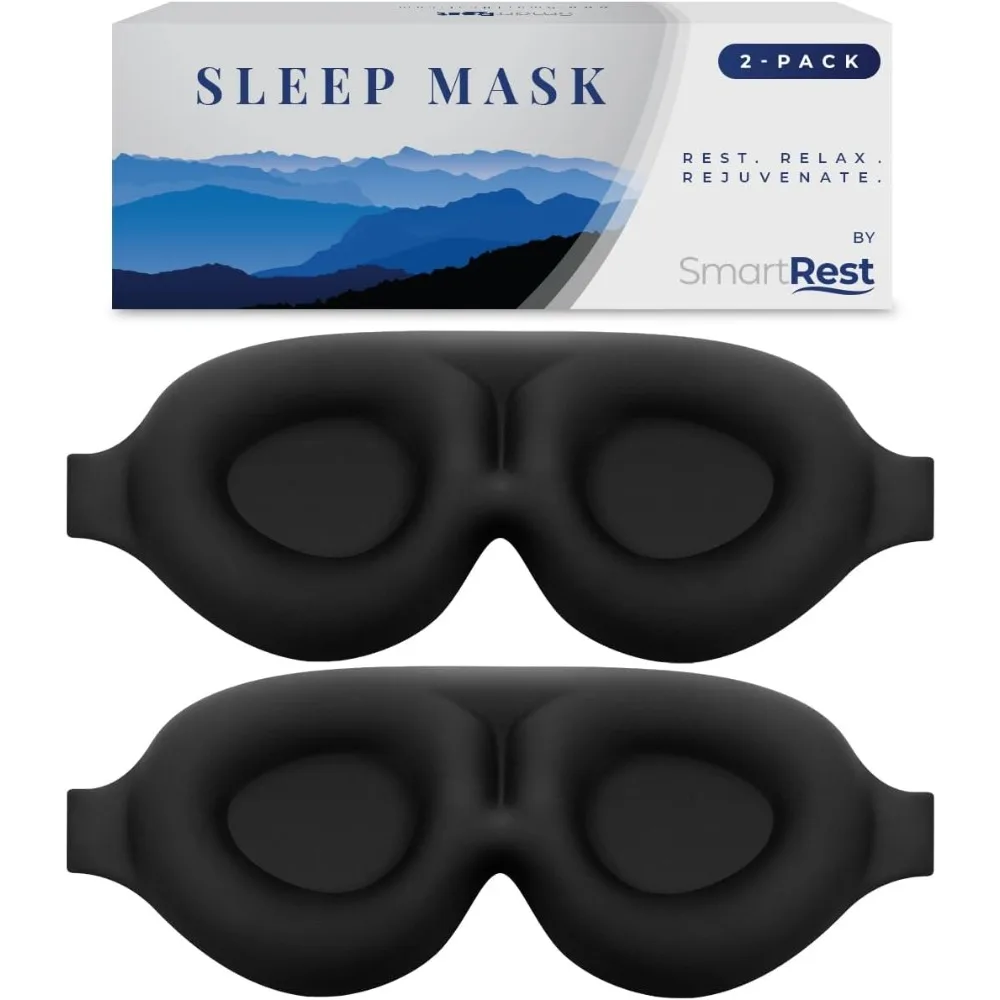 

Sleep Mask [2 Pack] - Eye Mask for Sleeping - Patented, Contoured, 100% Blackout, Zero Pressure Sleeping Masks for Women and Men, Blindfold and Eye Covers - S2 Black