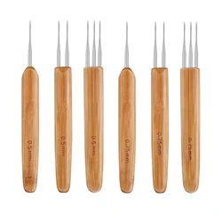 6 pieces 0.5/0.75MM needle crochet hooks set Bamboo handle hair braiding tools dreadlocks hair crocheting needles set