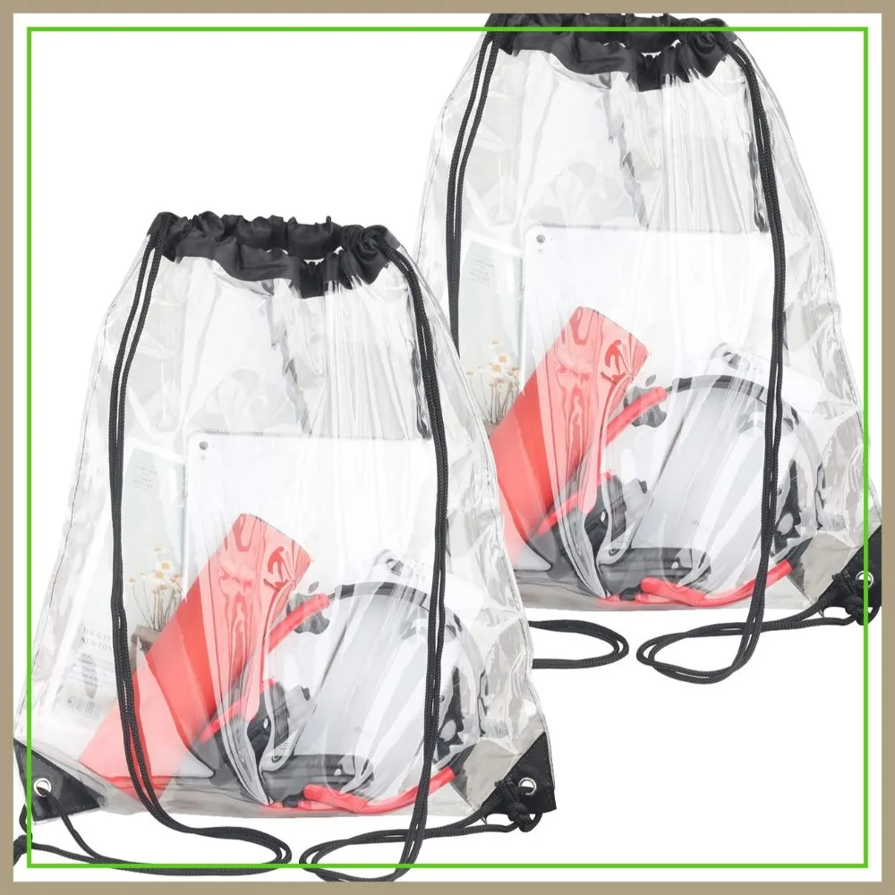 

2 Pack Clear Drawstring Bag for Stadium Events Concerts Sports Waterproof PVC 17x13 inch