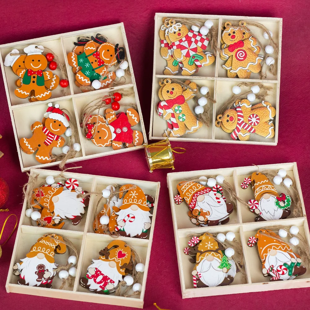 1/12pc Gingerbread Man Christmas Wooden Pendants Santa faceless doll Xmas Tree Ornaments hanging For Home Decor Navidad New Year - Image 3