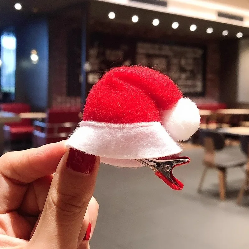 Christmas Hat Hairpin Small Santa Claus Cap Hair Clip Mini Father Christmas Hat Hairclip Festival Head Decorative Cute Barrettes