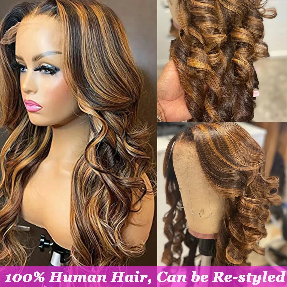 13x6 Highlight Spitze Frontal Perücke Menschliches Haar Körper Welle Ombre Farbige Honig Blonde Spitze Front Menschliches Haar Perücken für Frauen Vor Gezupft