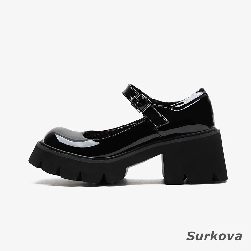 

Spring and Autumn Mary Jane Single Shoes Thick Heel Thick Bottom Pumpsjk Retro Shallow Muffin Square Toe Shoes Women's Shoes