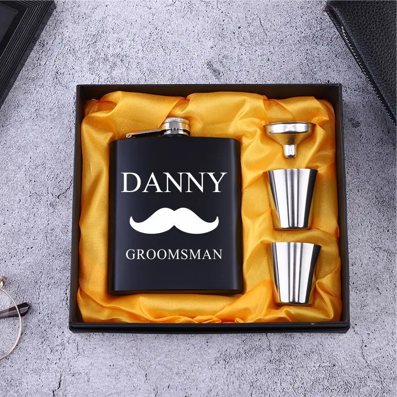 

Personalized Flask 6oz Hip Flask Stainless Steel Engrave Flask Best Man Groom Gift White Box Packing Wedding Customized Logo