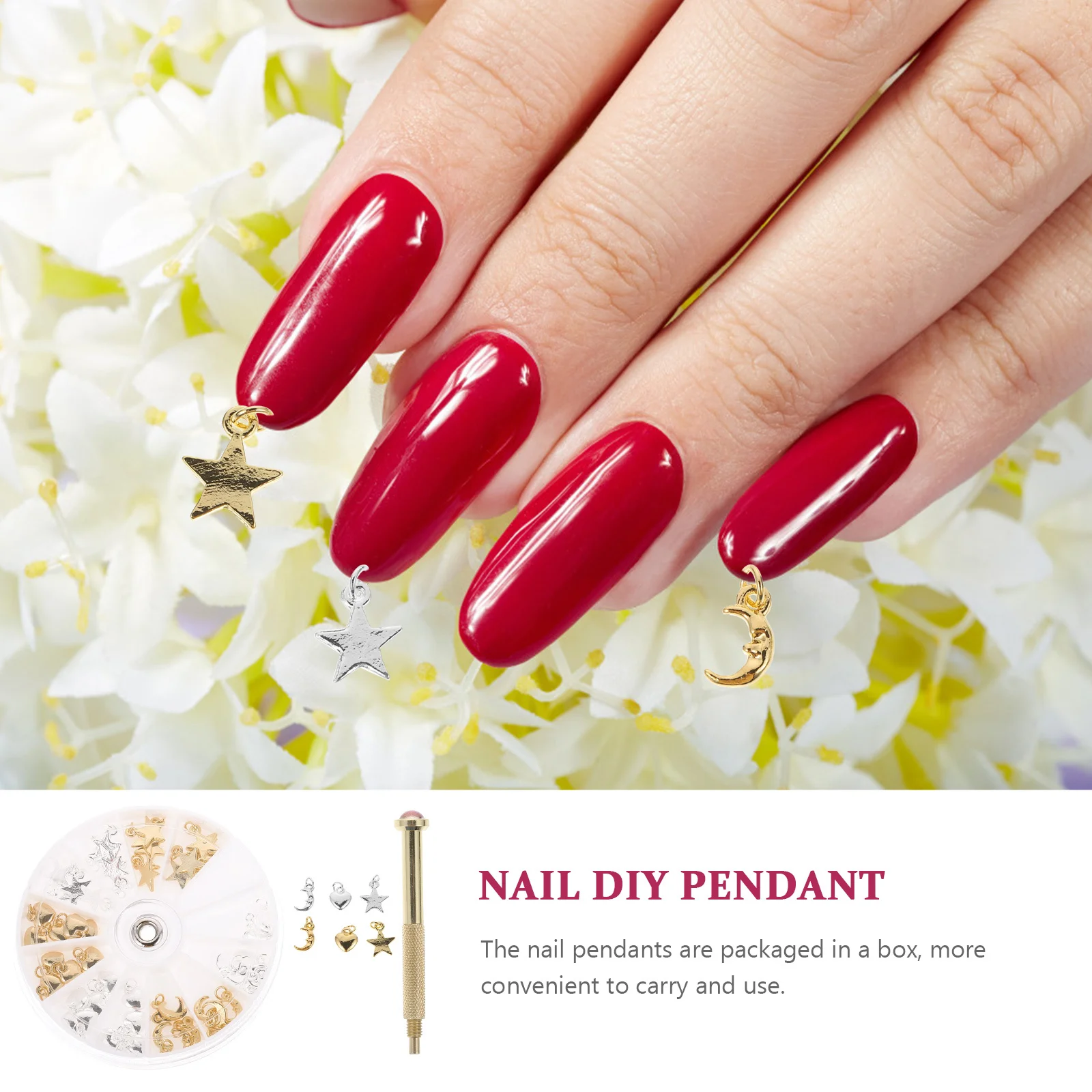 1 set 1 Set Nail Dangle Charms With Drill Tool Compact Manicure Piercing Pendant Kit For Nail Art Diy Decor Accessories