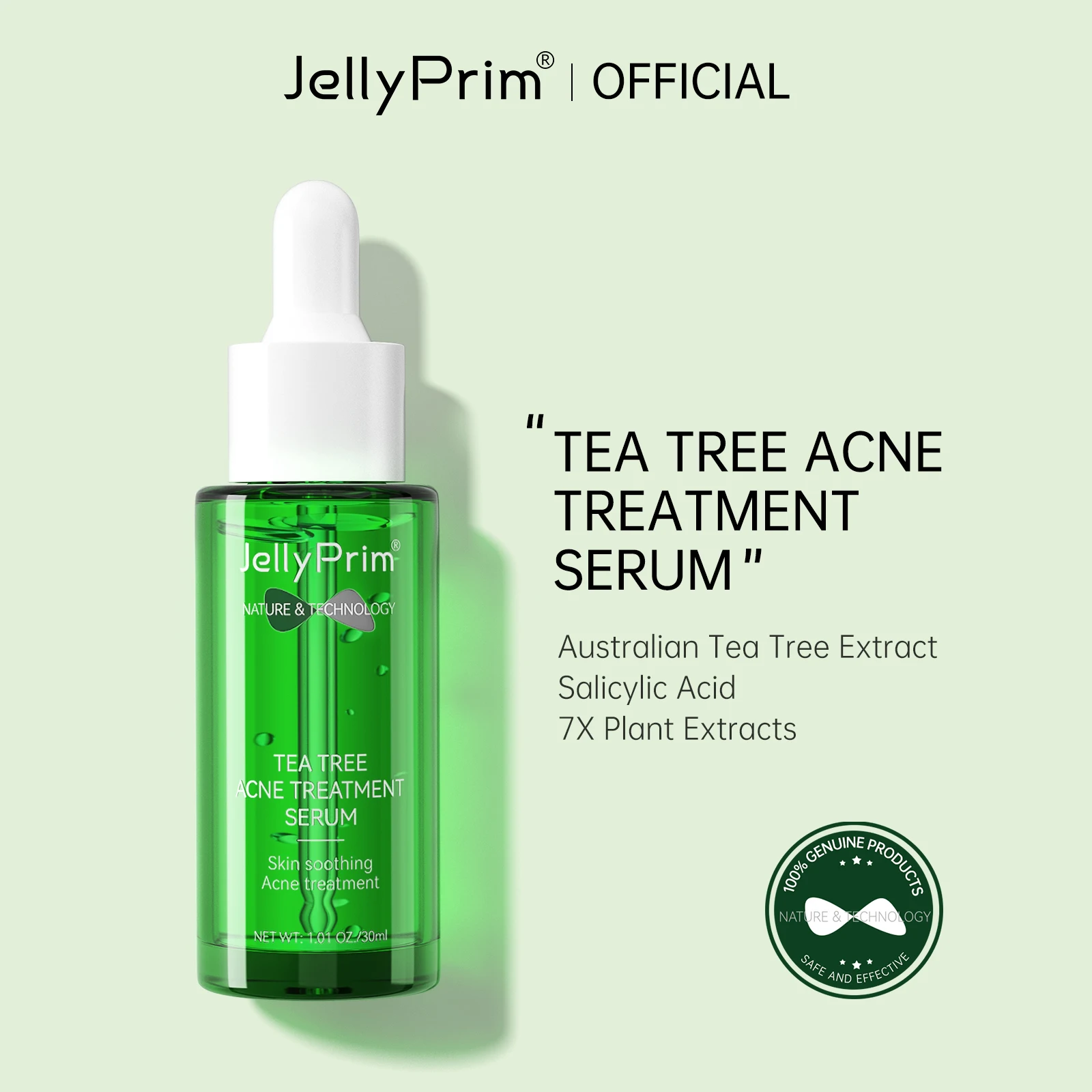 JellyPrim Tea Tree Face Serum Oil Control Moisturizing Hyaluronic Acid Pimple Removal Faical Skin Care