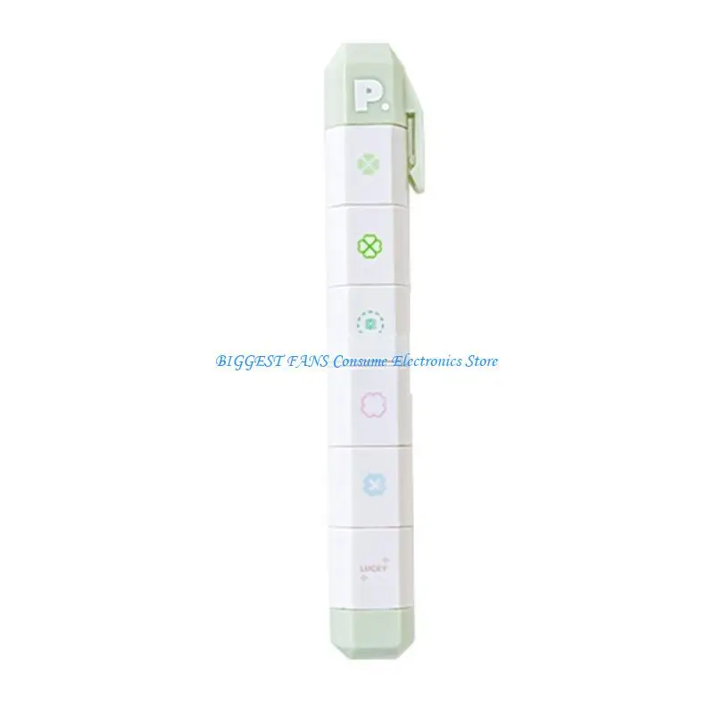 F68B 6 Pattern in 1 ABS Stamp Marker Pen With Interchangeable Head For Travel Journal