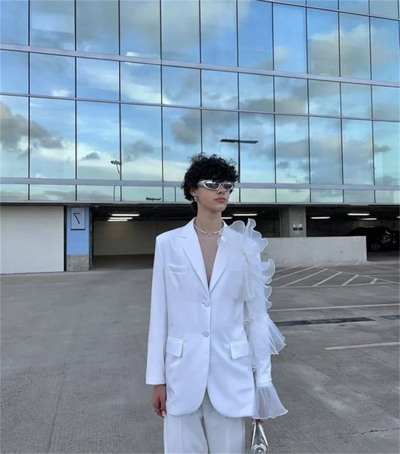 

Fashion White Men Suit Set 2 Pieces Blazer+Pants Trousers Single Breasted Formal Office Coat Wedding Tuxedo Customized Jacket