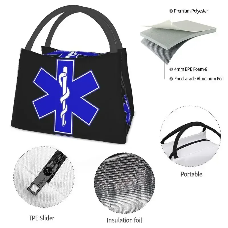 Emt Star Of Life Insulated Lunch Bags for Women Portable Paramedic Thermal Cooler Lunch Box Office Picnic Travel