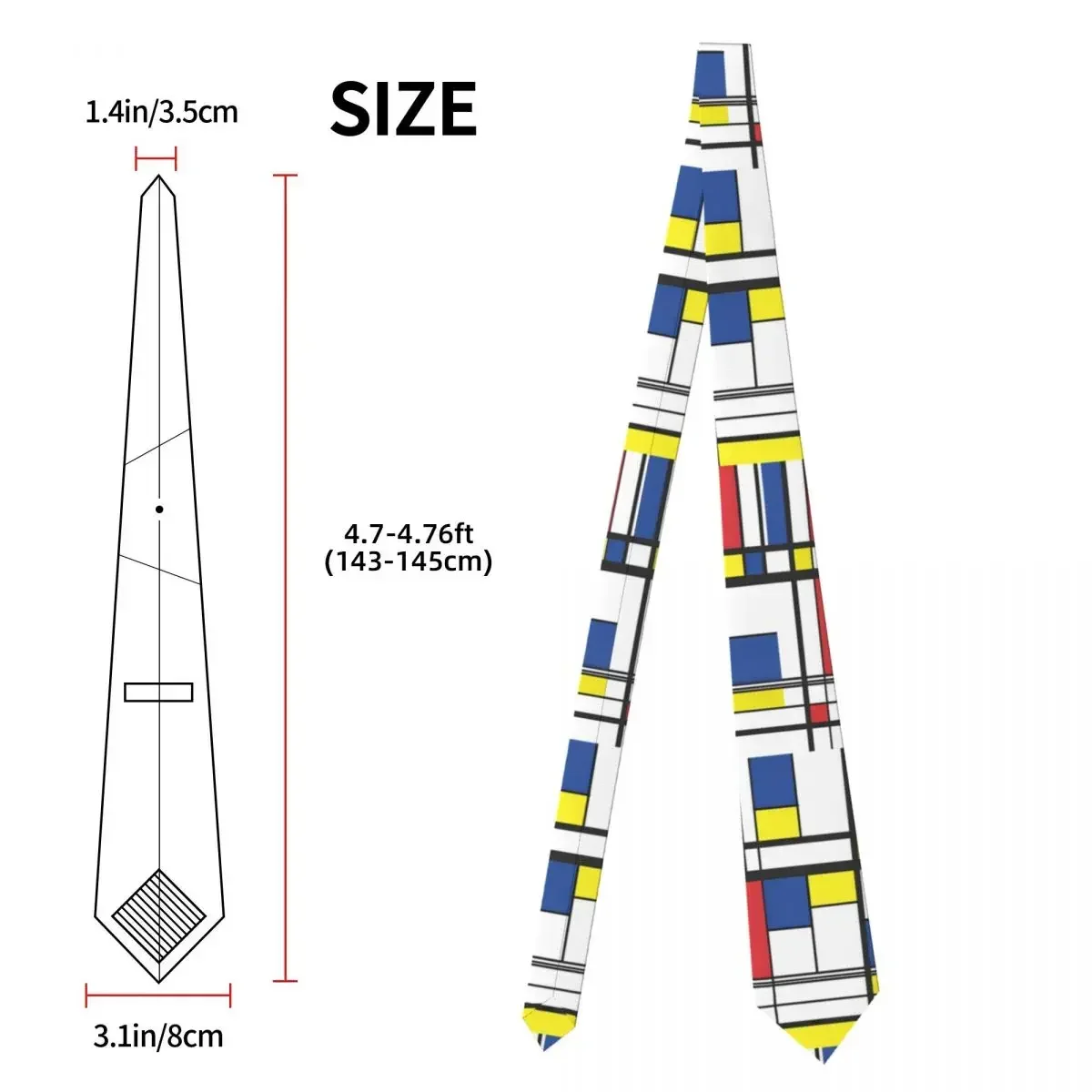 Mondrian Minimalista Impresso Pescoço Gravatas para Homens, Gravata de Ponto Geométrico, Acessórios de Negócios, Colarinho de Blusa